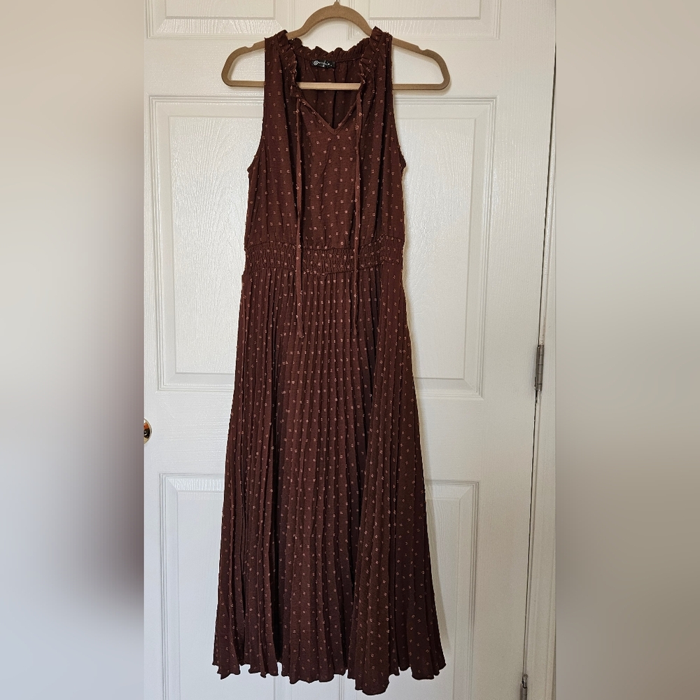 Pretty Garden Brown Maxi Dress with Polka Dots